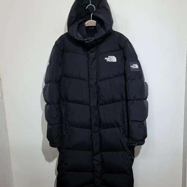(L) 노스페이스 거위털 롱패딩 점퍼 블랙 구스다운 패딩코트 후드 