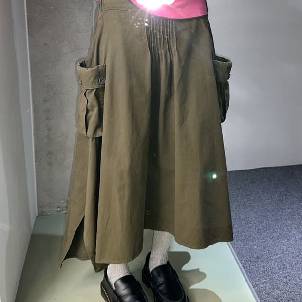 khaki cotton side pocket long skirt