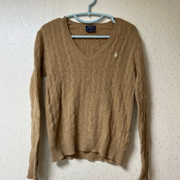 폴로 랄프로렌 정품 여성용 V넥 메리노울 캐시미어 케이블 니트