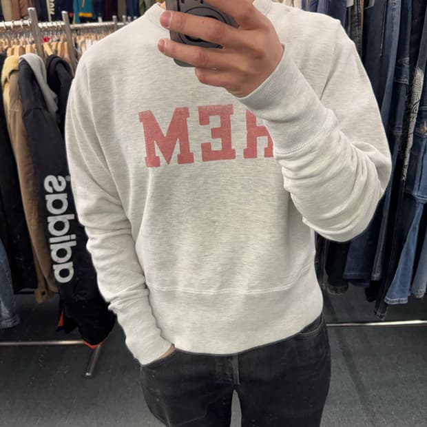 L)레미니센스 빈티지 REM프린팅 그레이 스웻셔츠