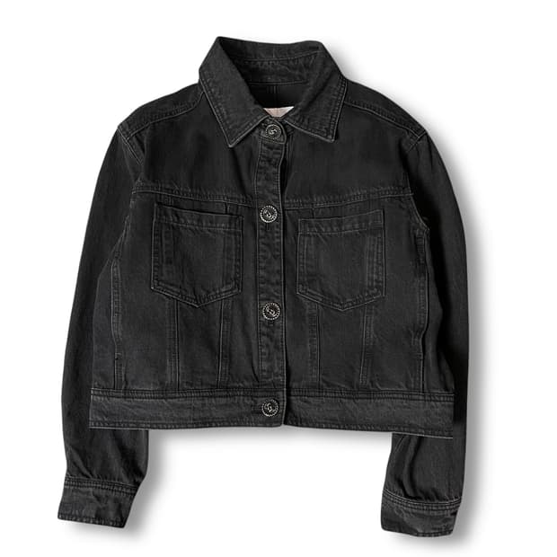 칼라거펠트 그레이 그레이 투포켓 크롭 데님 자켓