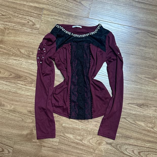 빈티지 엑시즈팜 레이스 진주 티셔츠 히메갸루 로걀 라떼 공겜여주 긱시크