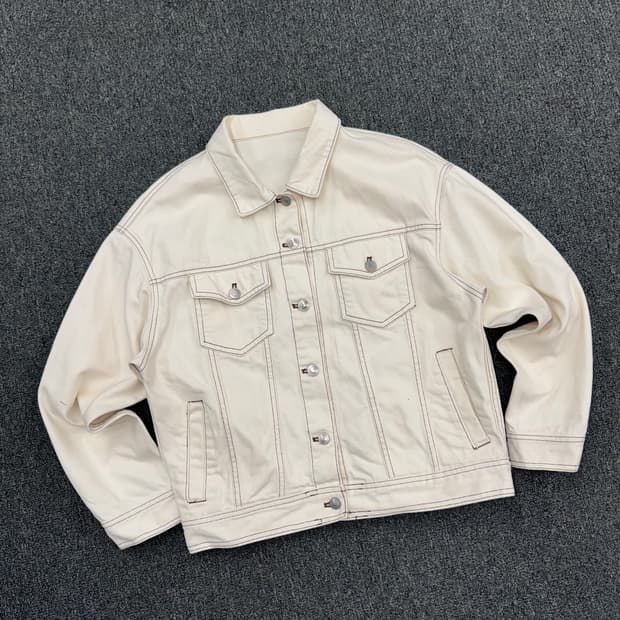 OS)Japanese vintage 아이보리 스티치 데님자켓