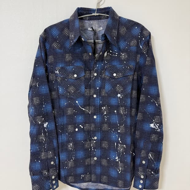 Number (N)ine 페인트 스플래터 플란넬 체크 셔츠 