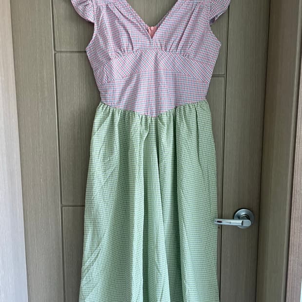 핑크 그린 숲모리 페어리 하구미 체크 원피스