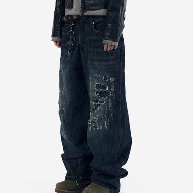 아캄 Scratched Denim Pants (Indigo)