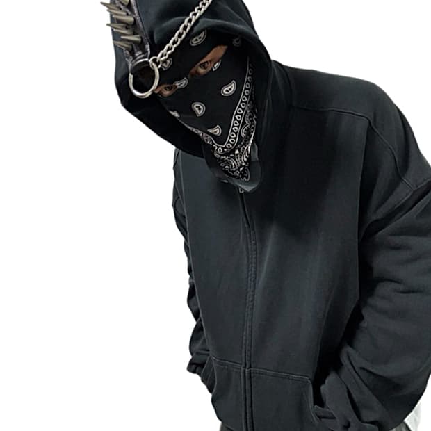 웰던 24ss 펑키 pvc 스파이크 모호크후디 집업