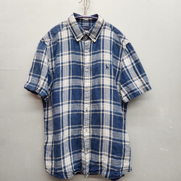 헤지스 로고 린넨 체크 반팔셔츠 105(L) 남여공용