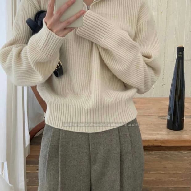 LIBRE 아이보리 울 니트반집업 집업니트