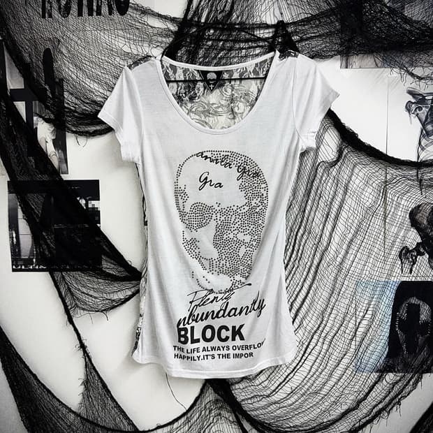 Skull lace printing halfsleeve