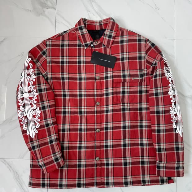 새상품 25FW 크롬하츠 플란넬 암 플로랄 체크셔츠 자켓 XL 신세계택