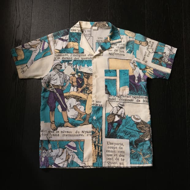 80s-90s Africa Illustration Printed Shir