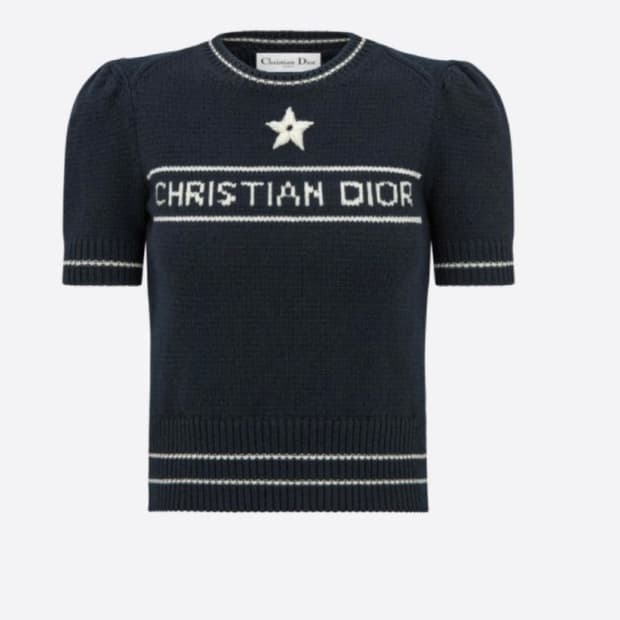 디올 별 반팔 퍼프 소매 니트
