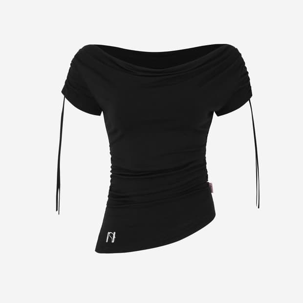 뉴얼린 뮤 썸머 드레이핑 셔링 보트넥 탑