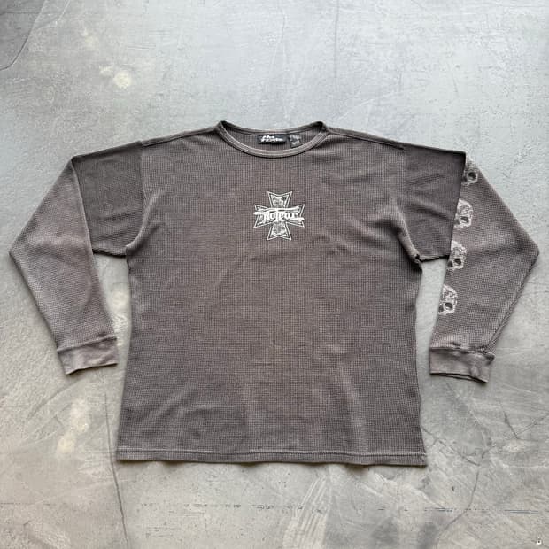 No Fear 90s 노피어 아이언크로스 스컬 써멀 롱슬리브 티셔츠