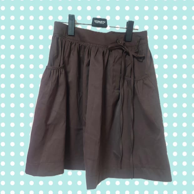 빈티지 감성 브라운 리본 미디스커트