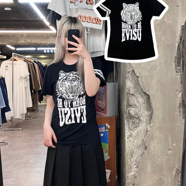 에비수 프린팅 반팔 티셔츠 블랙 M #csz3874