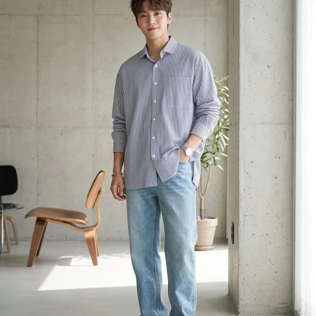 ZIO SONGZIO 지오송지오 백 포인트 셔링 스트라이프 셔츠