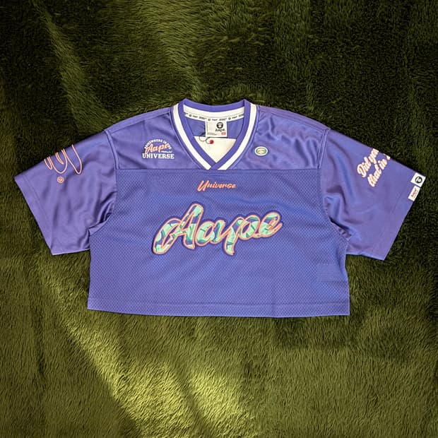 Aape 에이프 바이 베이프 아플리케 크롭 탑 풋볼 저지 퍼플