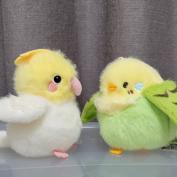 새 인형 키링 2개 일괄 가방고리 빈티지 앵무새 참새 동물 봉제인형