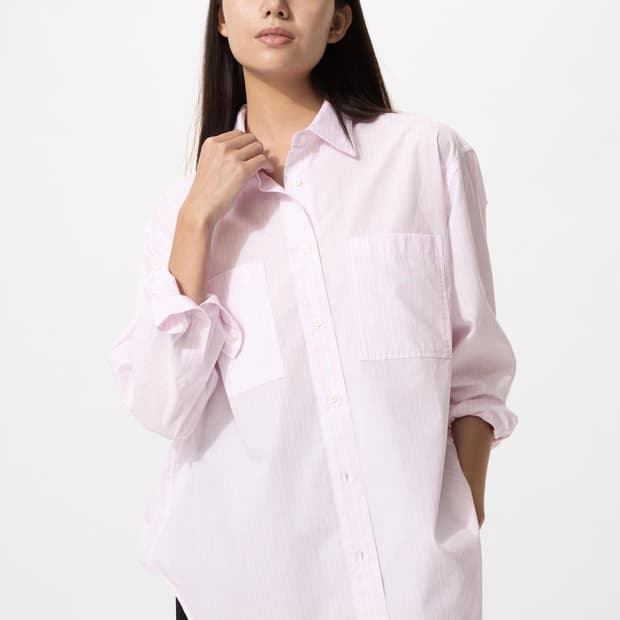 유니클로 코튼오버사이즈셔츠 핑크 XL (새상품)