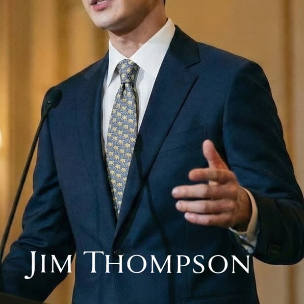 짐 톰슨 실크 블루 코끼리 패턴 넥타이 8.4cm S~A+등급 E802
