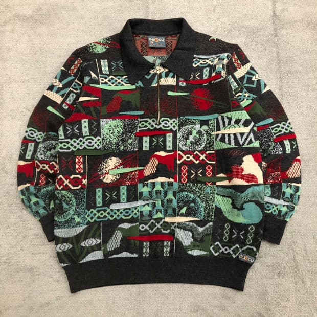 게오쿠 반집업 울 패턴 니트