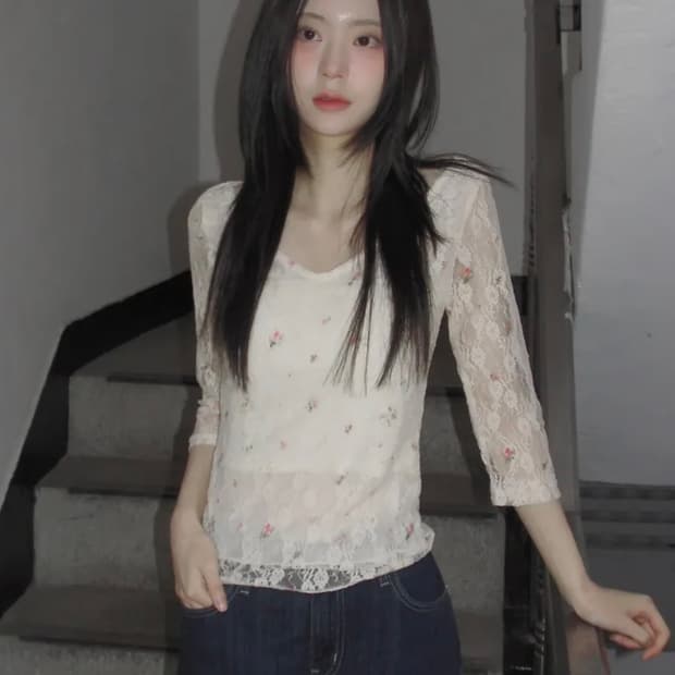 시프트에잇 플라워 시스루 레이스티