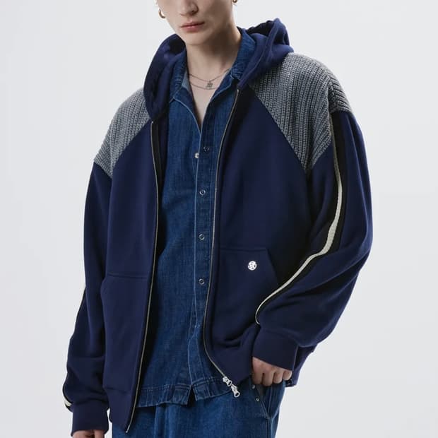 rssc 니트 믹스 후드 집업 - 네이비