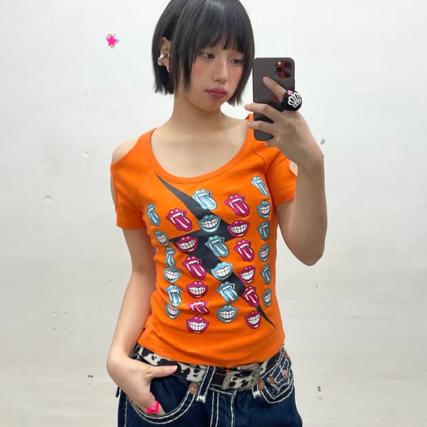 Rolling Stones Lightning Lip Orange T