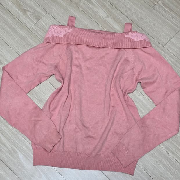 일본빈티지)핑크 로맨틱 히메갸루st 양산형 오프숄더 레이스 니트