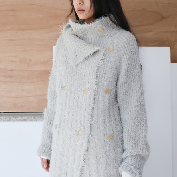 Buttoned Knit Cardigan (Light Grey) M