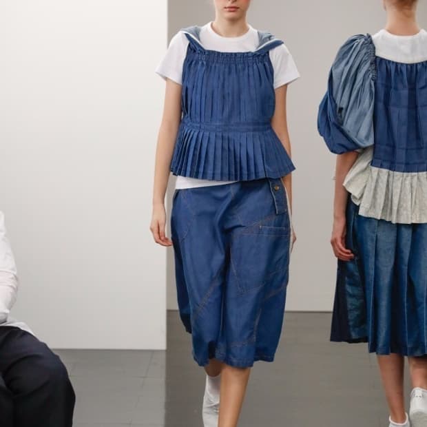 Punching Lace Denim Docking Skirt