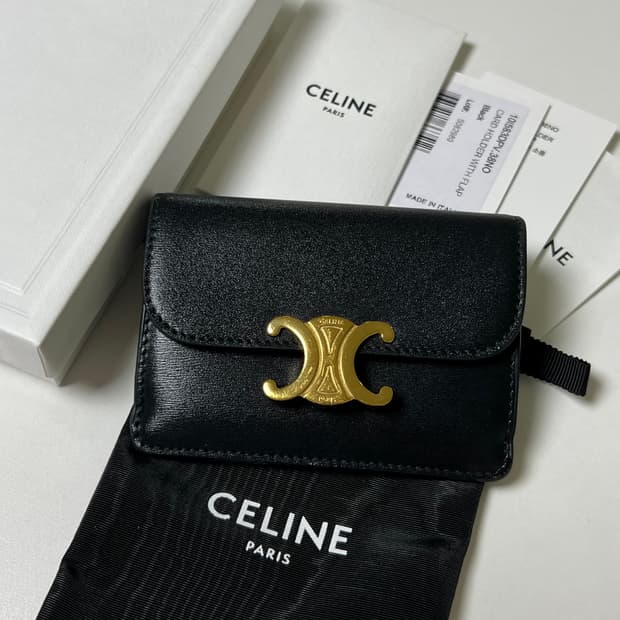 [정품] 셀린느 샤이니 카프스킨 플랩 카드 홀더 블랙