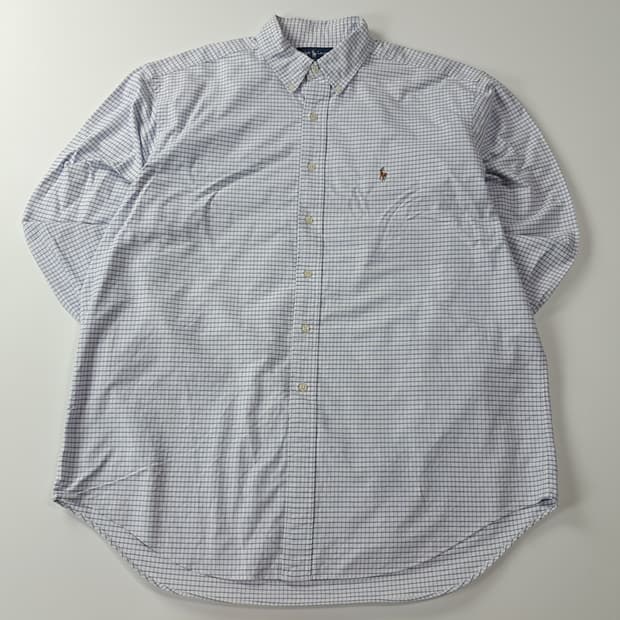 CA589 2XL 폴로 90s 화이트블루 마이크로 체크 셔츠 남방