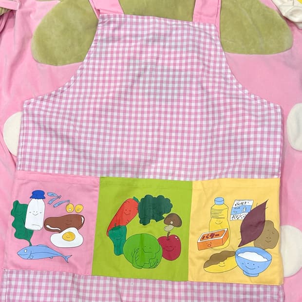핑크 체크 일본빈티지 앞치마 에이프런