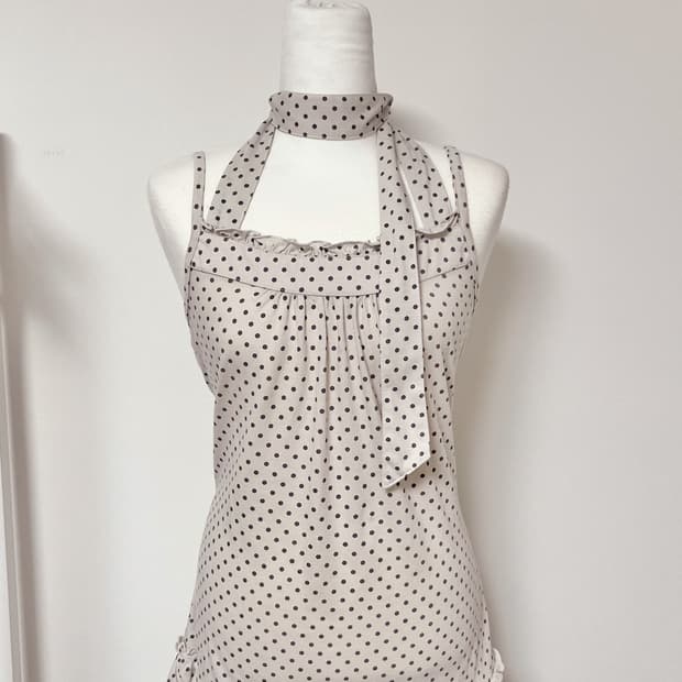 일본빈티지 모리걸 보라도트 홀터 슬리브리스