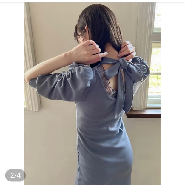 일본빈티지) 스나계 퍼프 레이스 리본 롱원피스