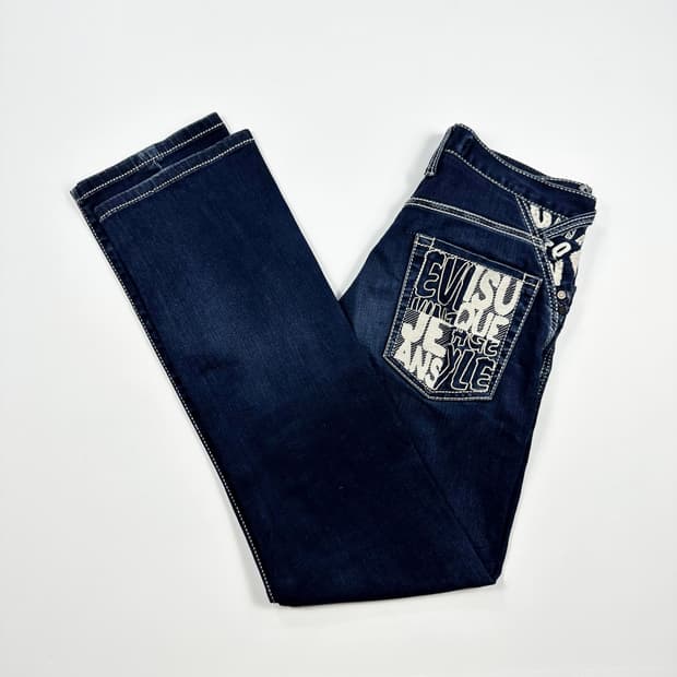 30 EVISU 에비수 슬림 스트레이트 자수 데님팬츠