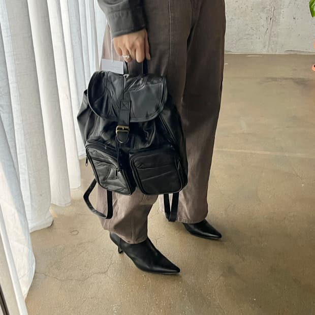 (Deadstock)소가죽 패치워크 백팩 블랙