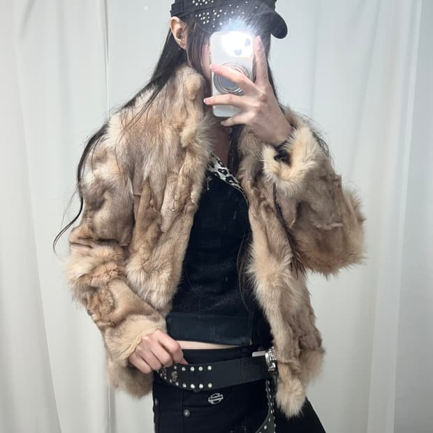 핑크브라운 폭스퍼 자켓