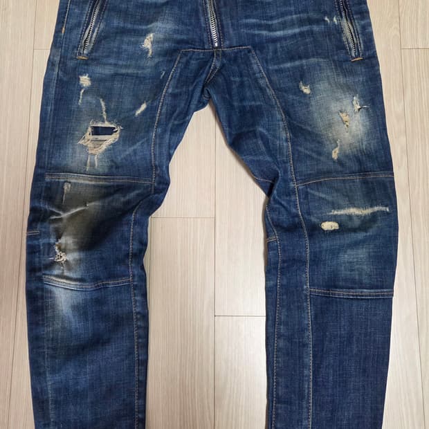 디스퀘어드 레더 바이크 데님팬츠