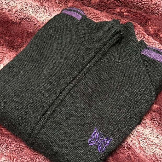 [L]빔즈 니들스 모헤어 니트집업 퍼플블랙