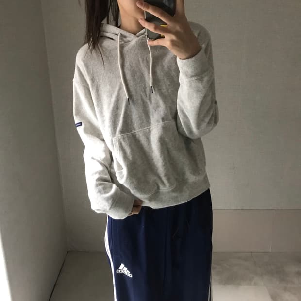 백멜란지 테리 크롭 후드티