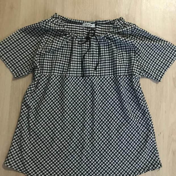 빈티지모리걸 체크 블라우스 티셔츠 모리룩 하구미