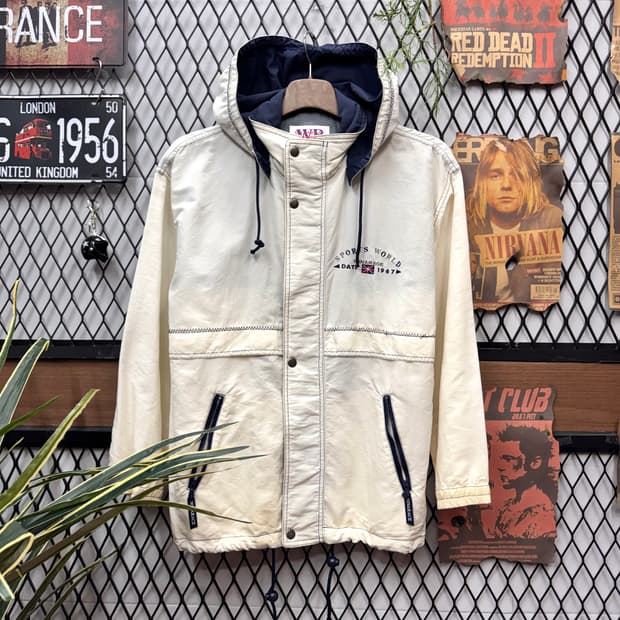 90s JPN VINTAGE 올드스쿨 아노락 후드 바람막이 아이보리