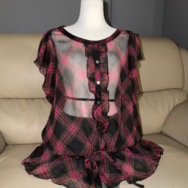 frill detail see-thorough blouse 