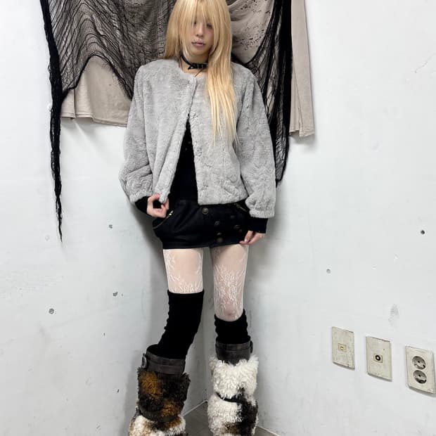 None-Neck Grey Fleece Jacket