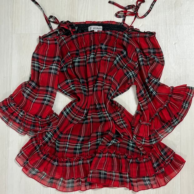 Sorridere 케케체깔 체크무드 오프숄더 리본탑