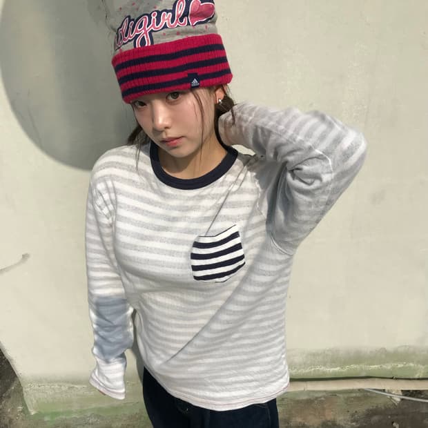 아디다스 스트라이프 폼폼 비니